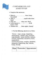 English Worksheet: ADJECTIVES AND COMPARISONS 