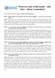 English Worksheet: Myths and facts about vaccines (WHO)