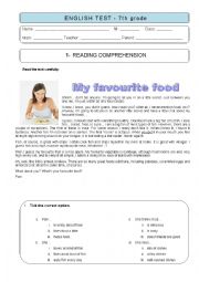 7th grade TEST - MY FAVOURITE FOOD 