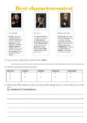 English Worksheet: Linking words: Best character contest