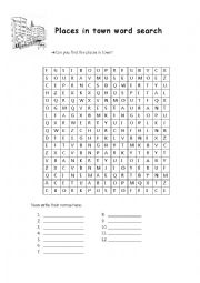 English Worksheet: Places in Town Wordsearch