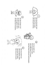 English Worksheet: Read and color has got body clothes