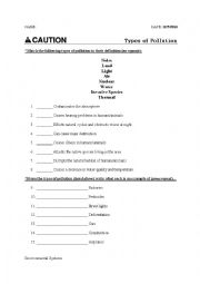 English Worksheet: Types of Pollution