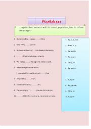 Worksheet about Preposition