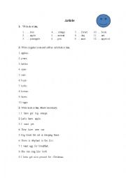 English Worksheet: Articles A/An