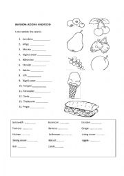 English Worksheet: Unscramble the words (Topic: Food and Rooms) 