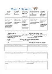 English Worksheet: MUST / HAVE TO