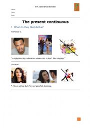 English Worksheet: The Present Continuous