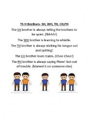 English Worksheet: diagraph poem- The H brothers