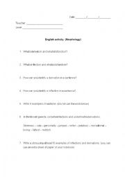 English Worksheet: Derivations & Inflections (Morphology)