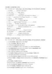 English Worksheet: some, any, a , an, much, many, a lot of, too much , too many + countable - uncountable nouns