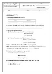 English Worksheet: 1st form