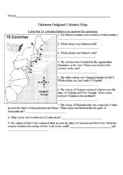 English Worksheet: Label the 13 Colonies