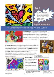 Art History: 5. Contemporary Period POP ART AND CUBISM - ESL worksheet ...