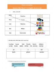 English Worksheet: Pronunciation s/ z / iz | Plurals