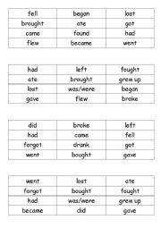 Irregular verbs bingo worksheets
