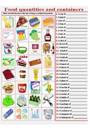English Worksheet: Food quantities and containers