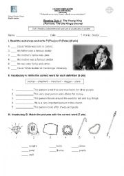 English Worksheet: Reading Quiz The Young King Part 1 The old Kings Secret