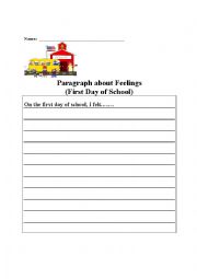 English Worksheet: Paragraphs About Feelings With Pictures and Starter Sentence