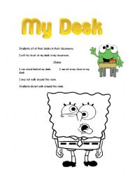 English Worksheet: Social skills story spongebob hitting pushing and desk coloring and puzzle