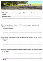Robinson Crusoe Ch 1 & 2 comprehension questions with basic writing frame