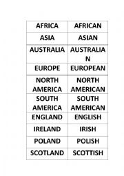 English Worksheet: Countries/Nationalities Memory Game
