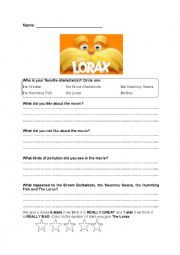 English Worksheet: Movie Screening - The Lorax