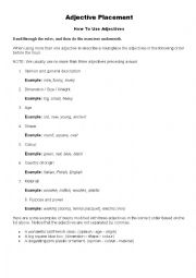 English Worksheet: Adjective Placement
