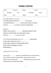 English Worksheet: Gap-filling song Fireflies by Owl City