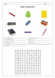 English Worksheet: SCHOOL OBJECTS COLORS