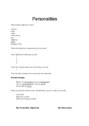 English Worksheet: Conversation Class: Personality Adjectives