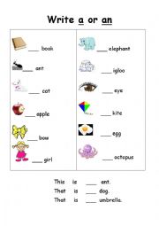 English Worksheet: A or An 