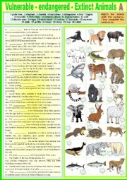 English Worksheet: Vulnerable - Endangered - Extinct animals - A. Complete + KEY