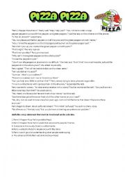 English Worksheet: Pizza. Mickey Mouse, Bugs Bunny, Garfield, Avengers, reading and comprehension questions, word search