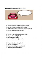 English Worksheet: Problematic Sounds (/th/ /j/ /y/)