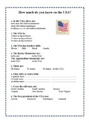 English Worksheet: how much do you know on the usa