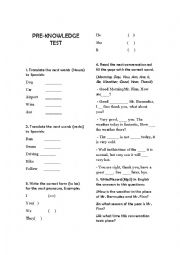 English Worksheet: English Pre Knowledge Test