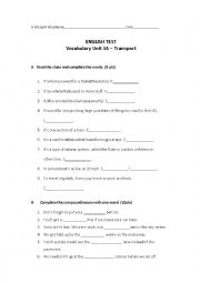 English Worksheet: Vocabulary test - transport