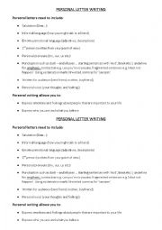 English Worksheet: Personal Letter Writing