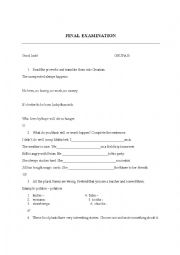 English Worksheet: final examination