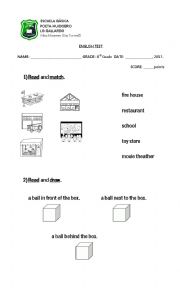 English Worksheet: prepositions places of the city test 4th grade