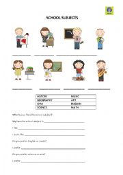 English Worksheet: School Subjects Worksheet