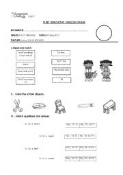 English Worksheet: classroom objects 