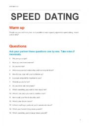 Speed dating worksheets