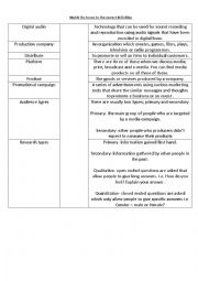 English Worksheet: Media terminology match up (starter/ mini assessment)