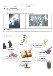 English Worksheet: Introduction to fantasy literature