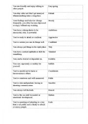 English Worksheet: Character Adjectives