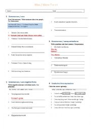 English Worksheet: Was and Were Test