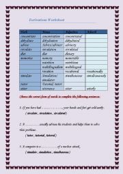 derivation worksheet