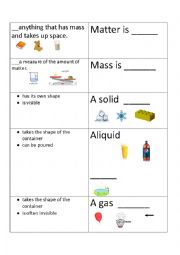 English Worksheet: matter vocabulary match